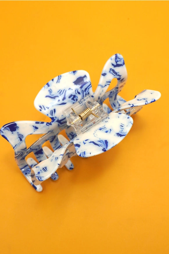 Vintage French Toile Porcelain-Style Half Moon Hair Claw Clip