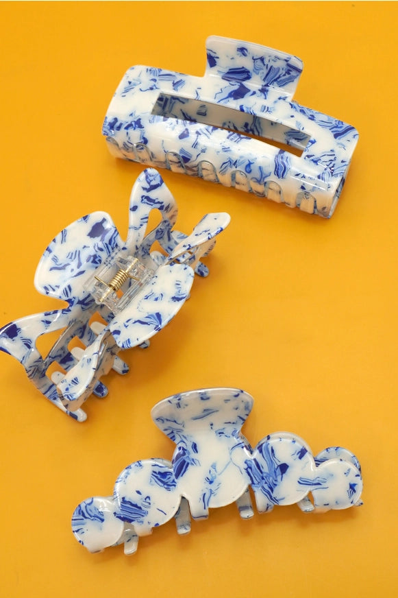Vintage French Toile Porcelain-Style Half Moon Hair Claw Clip