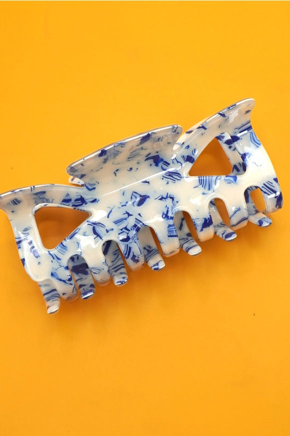 Vintage French Toile Porcelain-Style Half Moon Hair Claw Clip