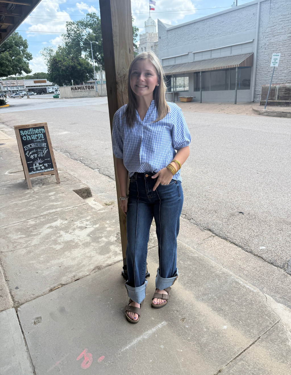 Breezy Cornflower Plaid V-Neck Blouse – Chic Summer Staple