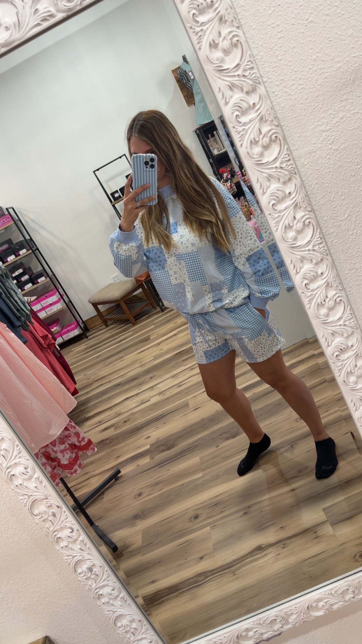 Boho Patchwork Floral Two-Piece Shorts Set – Breezy Summer Lounge Outfit