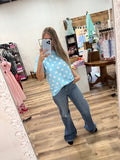 Women’s Ribbed Polka Dot Pocket Tee – Chic Summer Stretch Top