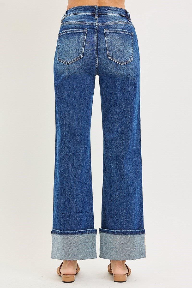 Dolly High Rise Wide Leg Jeans with Versatile Turn-Up Cuff by Risen