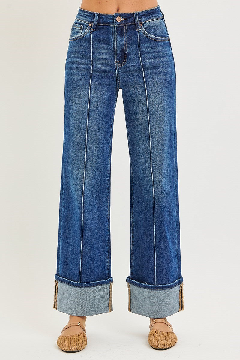 Dolly High Rise Wide Leg Jeans with Versatile Turn-Up Cuff by Risen