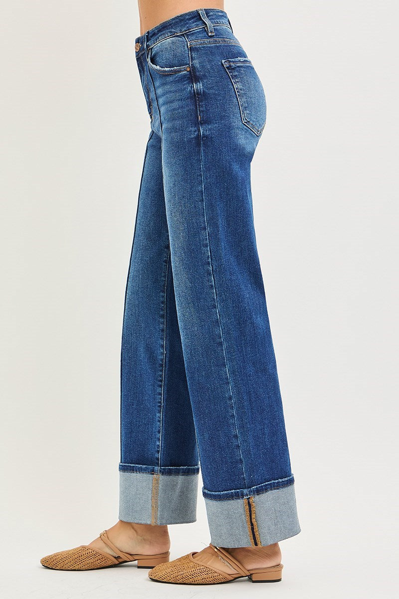 Dolly High Rise Wide Leg Jeans with Versatile Turn-Up Cuff by Risen