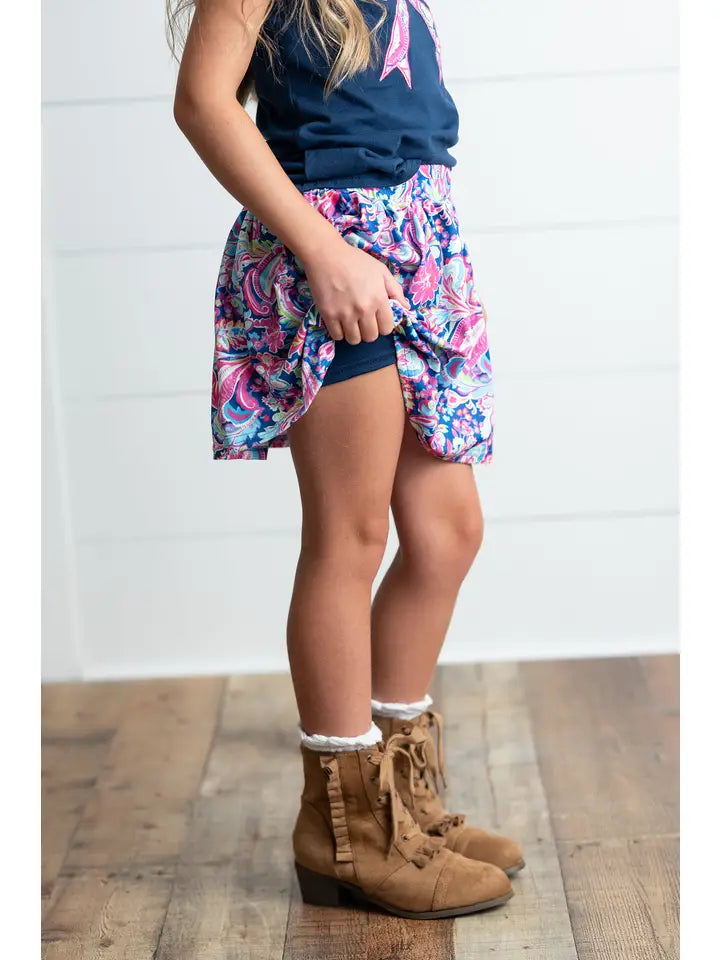 Girls Navy & Pink Floral Bow Skort Set | Adorable 2-Piece Summer Outfit