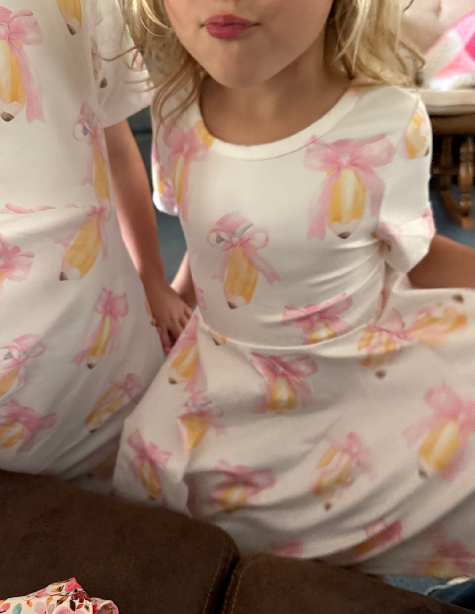Girls' Back to School Pencil Print Dress – Cute First Day Bow Outfit