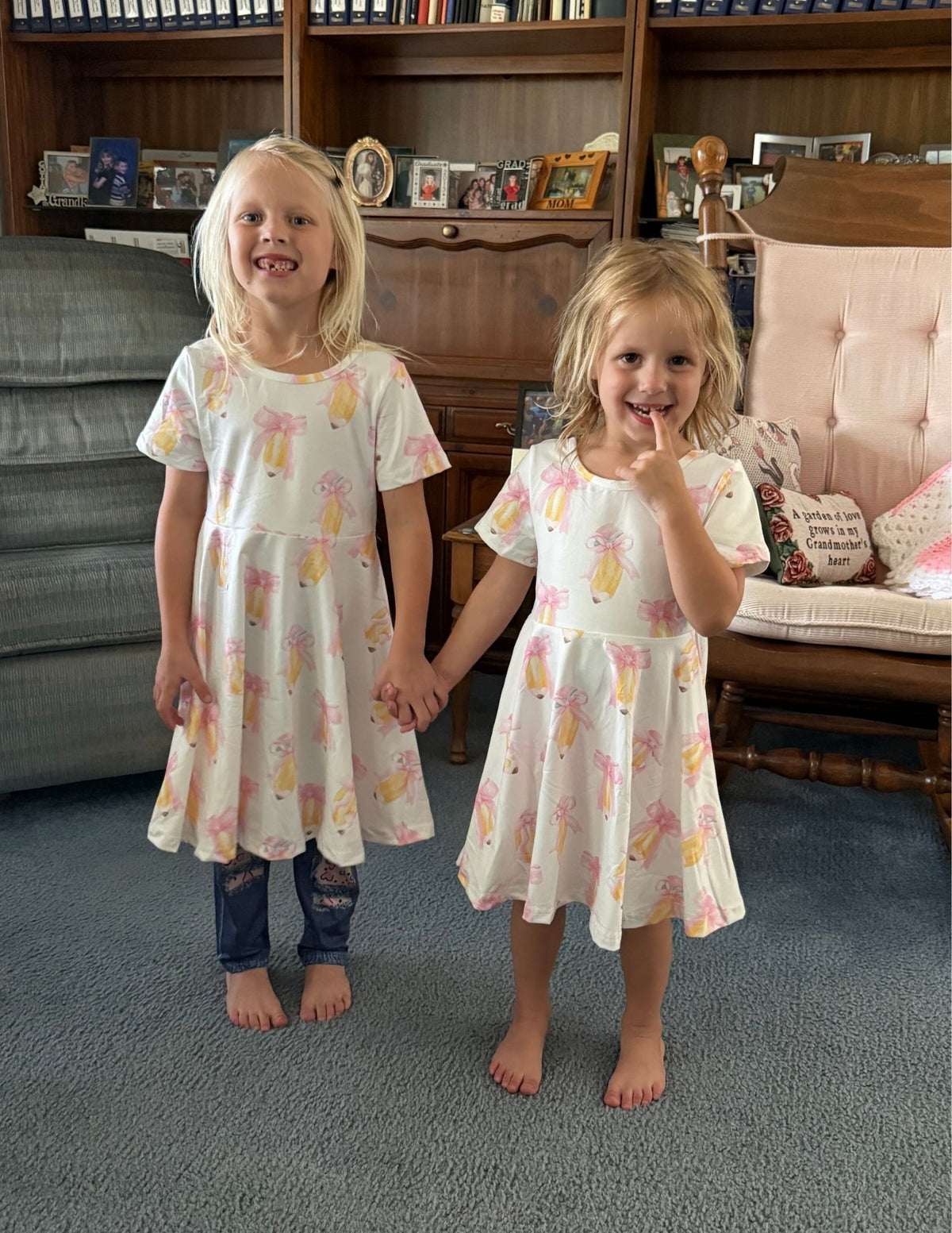 Girls' Back to School Pencil Print Dress – Cute First Day Bow Outfit