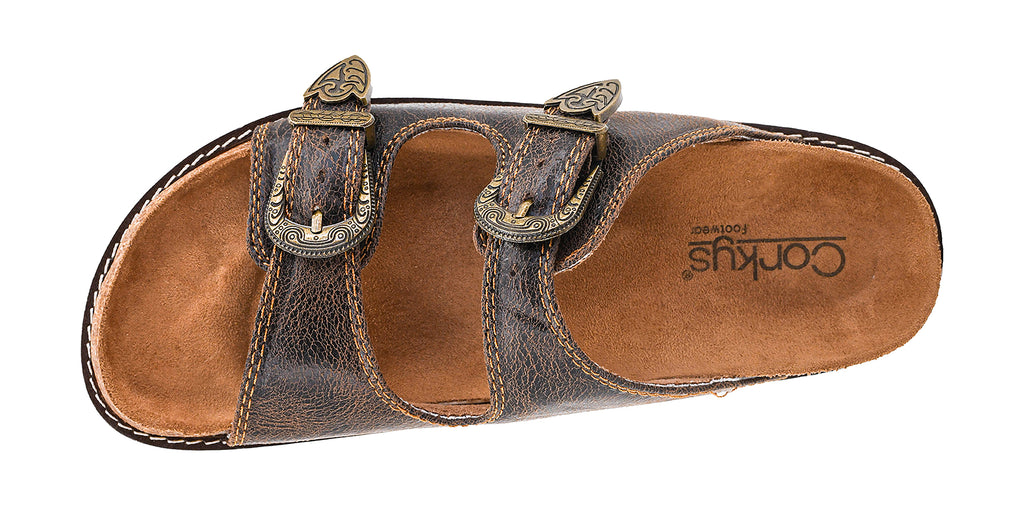 Atta Girl Espresso Crinkle Western Slide Sandals by Corky's
