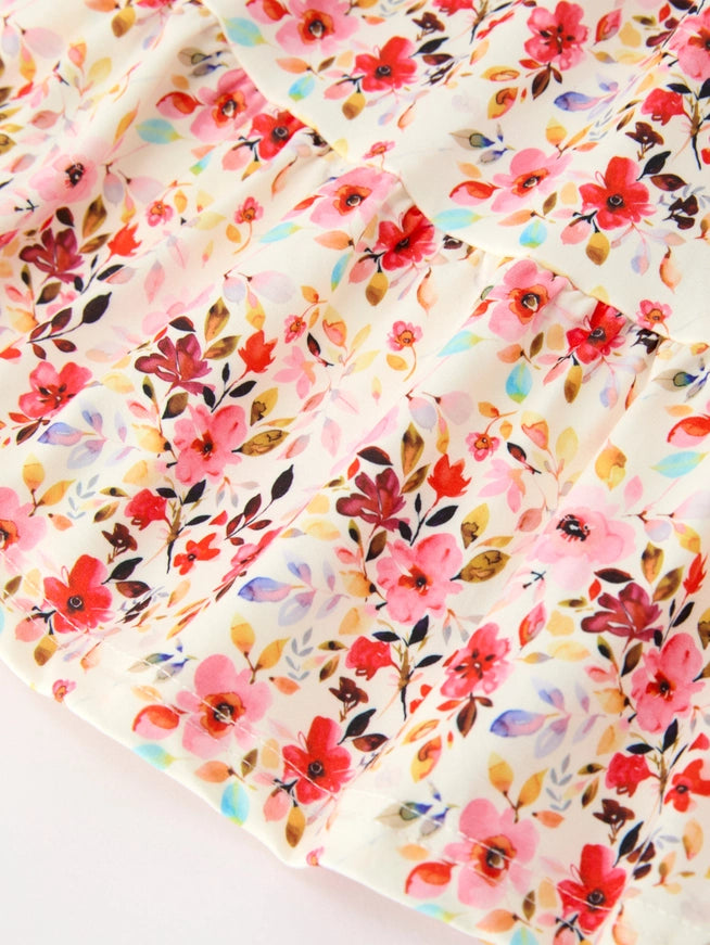 Girls Vintage Floral Puff Sleeve Fall Boutique Dress