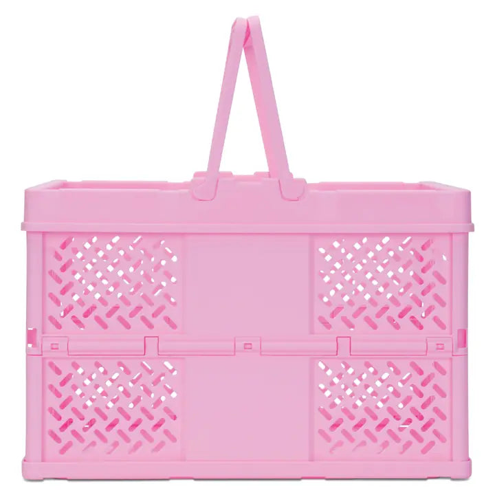 Aesthetic Pink Mini Storage Crate - Foldable Desktop Organizer & Teacher Gift