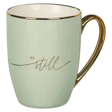 "Be Still and Know" Mint & Gold Ceramic Mug – 12oz Inspirational Coffee Cup