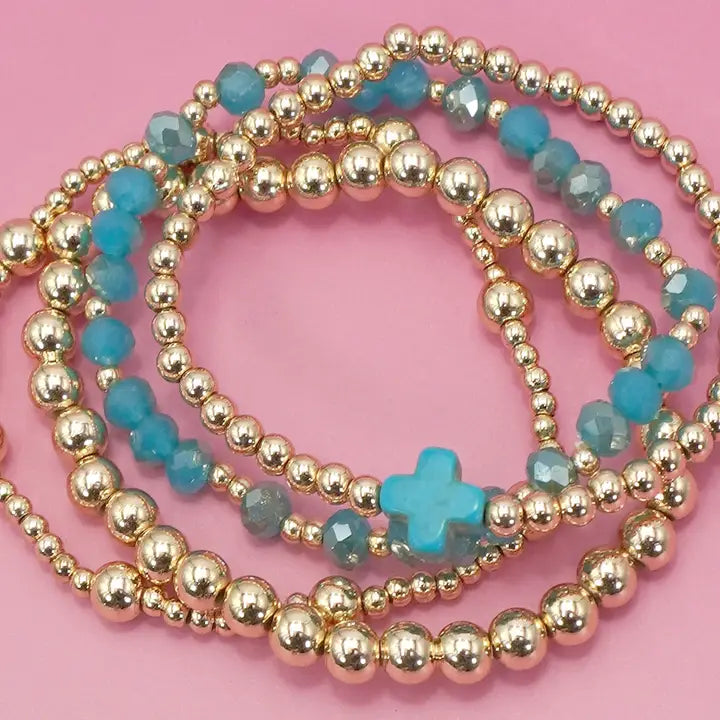 Boho Multicolor Beaded Cross Stretch Bracelet – Gold Plated Statement Jewelry