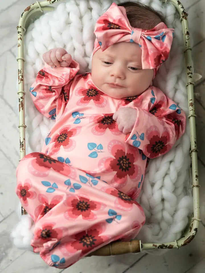 Infant Girl Flower Power Sleep Gown & Matching Bow Headband Set