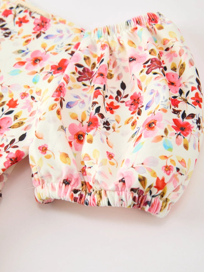 Girls Vintage Floral Puff Sleeve Fall Boutique Dress