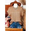 Classic Cable Knit Stand Neck Sweater – Elegant Short Sleeve Shift Top