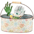 Watercolor Mixed Floral Galvanized Garden Caddy – 6-Section Organizer