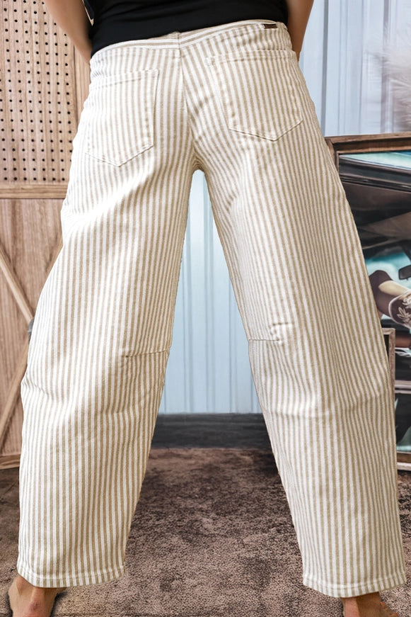 High-Waist Striped Barrel Jeans | Trendy Western Ankle Denim