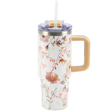 30oz Cottagecore Wildflower Insulated Travel Mug – Stainless Steel Tumbler with Handle