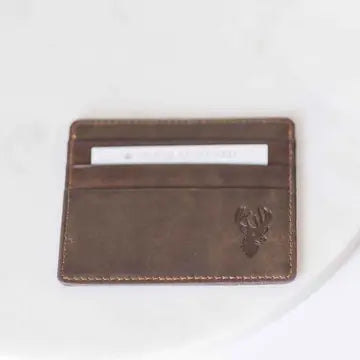 Men’s Slim Embossed Deer Leather Wallet – Dark Brown Minimalist Bi-Fold