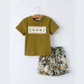 Boys Duck Embroidery Green Tee & Camo Shorts 2-Piece Outfit Set