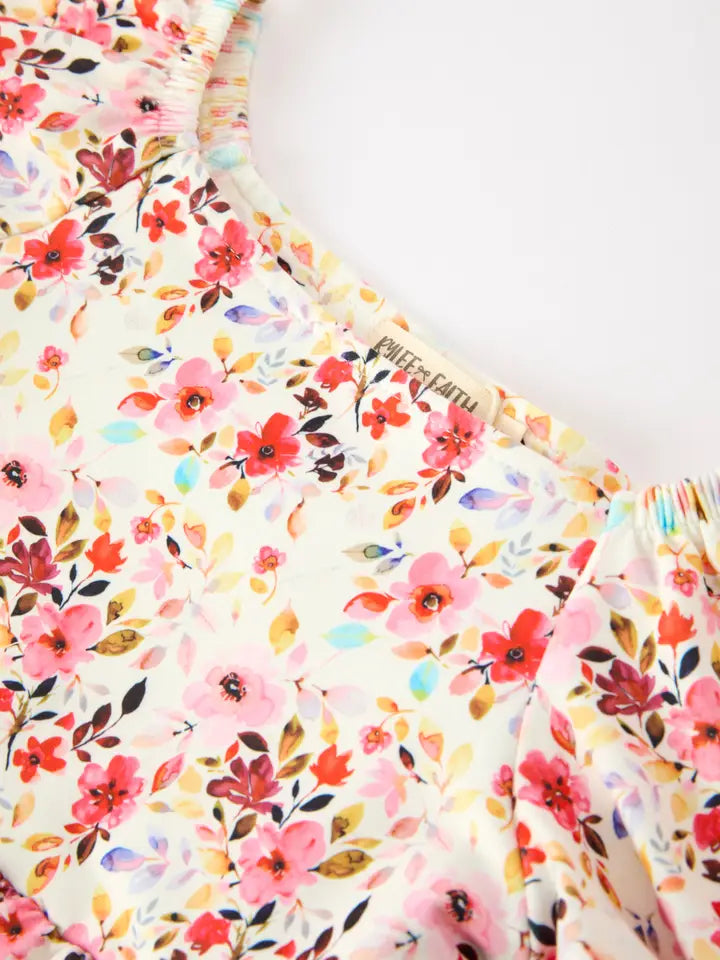Girls Vintage Floral Puff Sleeve Fall Boutique Dress