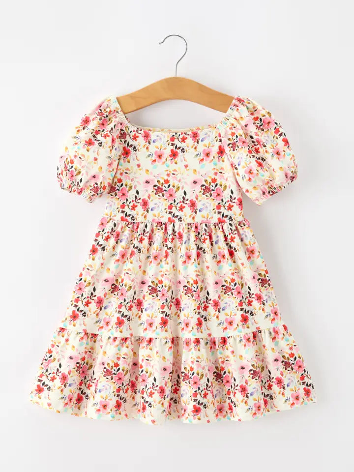 Girls Vintage Floral Puff Sleeve Fall Boutique Dress