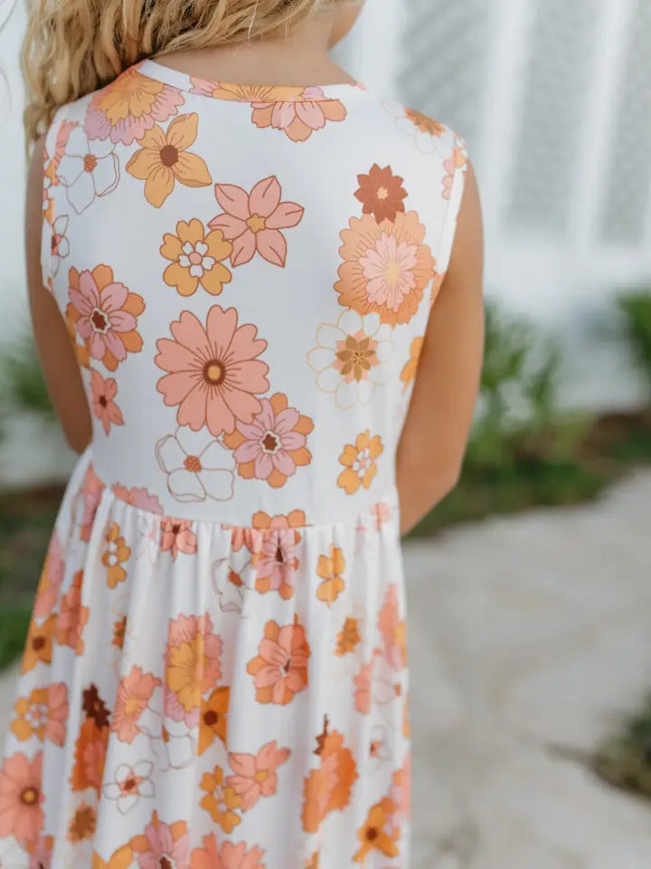 Girls' Terra Cotta Floral Triple Ruffle Summer Maxi Dress