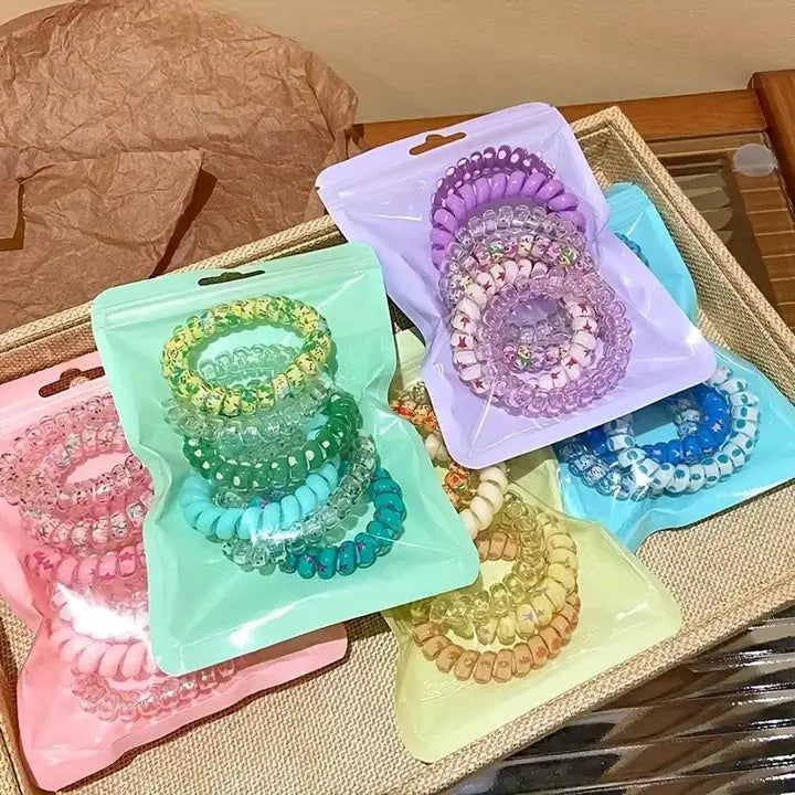 Vibrant Color Block Hair Tie Gift Set – 5-Piece Pack with Matching Pouch