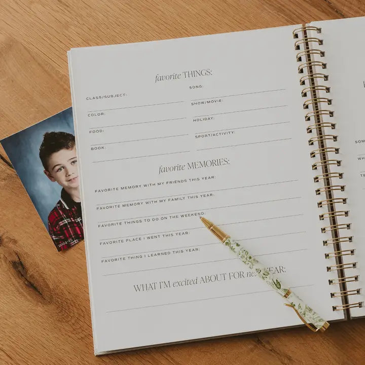 K-12 School Years Memory Book – Premium Fabric Kids Keepsake Journal with Memento Envelopes