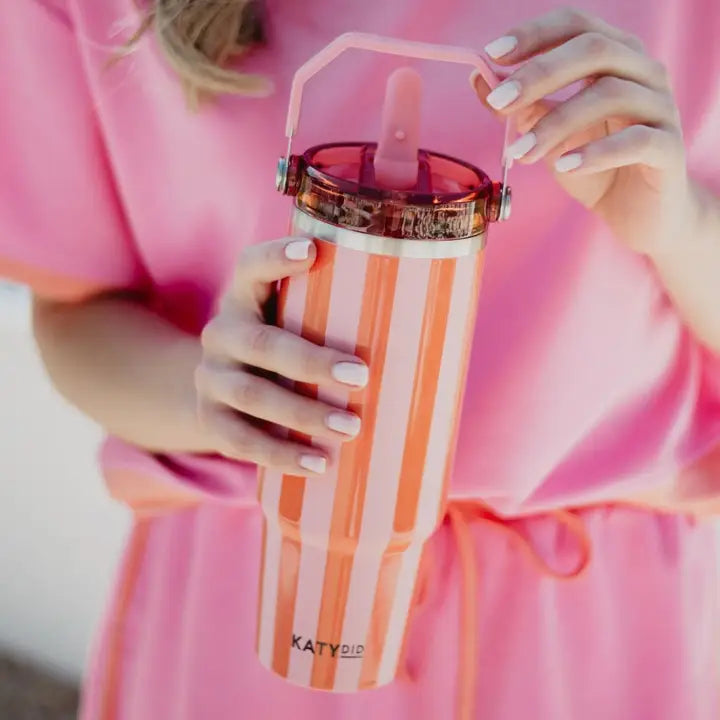 30oz Sunset Stripe Insulated Tumbler – Pink & Orange Cabana Travel Cup