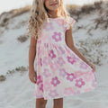 Claire Girls Lavender Retro Floral Flutter Sleeve Twirl Dress