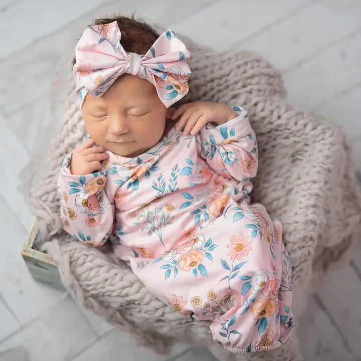 Infant Girl Flower Power Sleep Gown & Matching Bow Headband Set