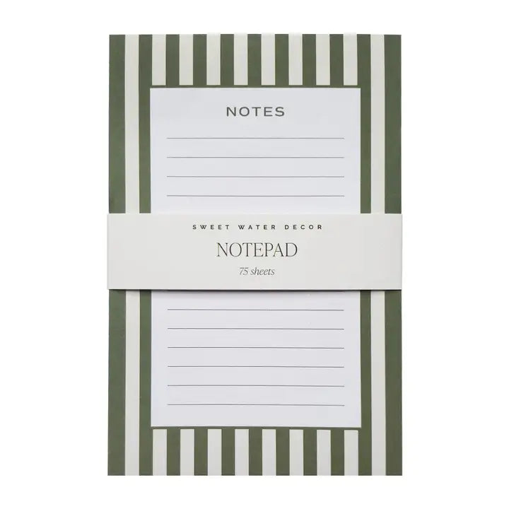 Green Striped Lined Notepad – Stylish Spring Office Stationery & To-Do List