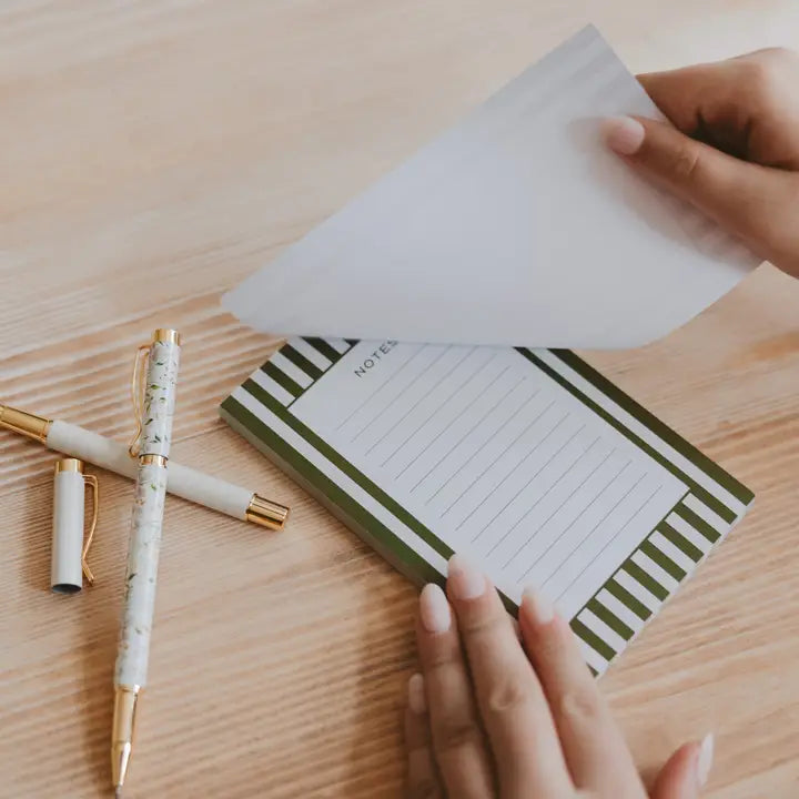 Green Striped Lined Notepad – Stylish Spring Office Stationery & To-Do List