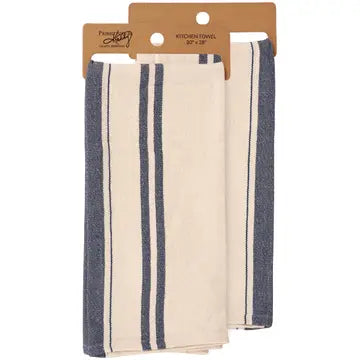Nautical Blue & Cream Striped Cotton Kitchen Towel – Coastal Beach Decor