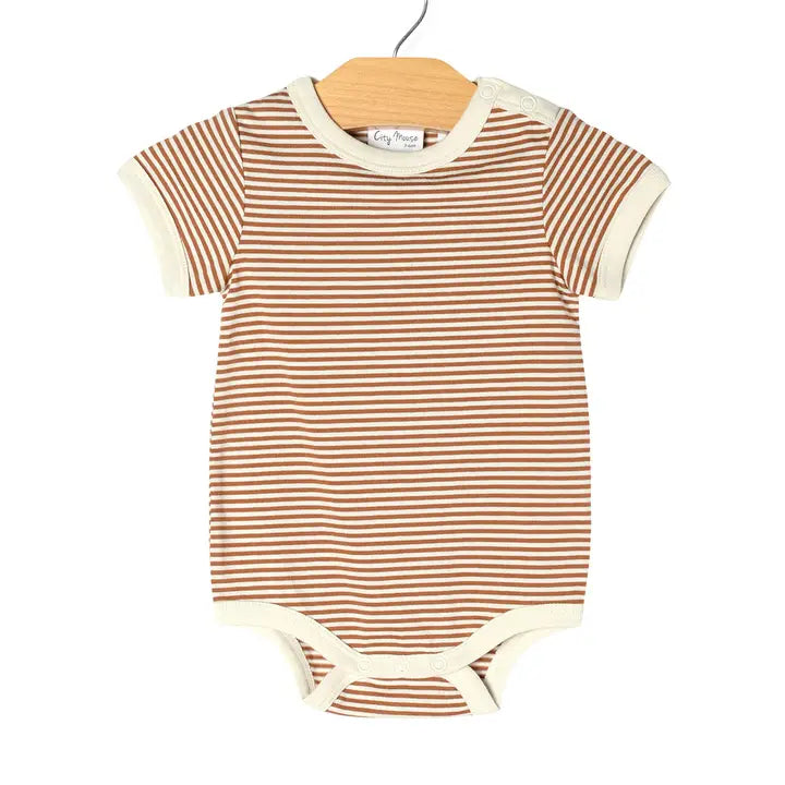 Toffee Stripe Cotton Baby Bodysuit | Ultra-Soft Spring Essential