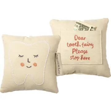 Pink Embroidered Tooth Fairy Pillow with Pocket – Premium Cotton Linen